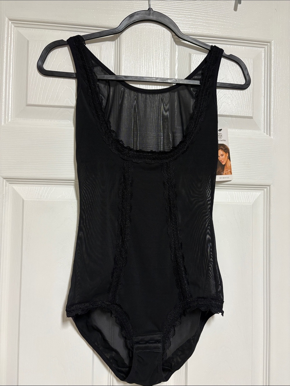Daisy Fuentes Black Lace Trim Sheer Bodysuit